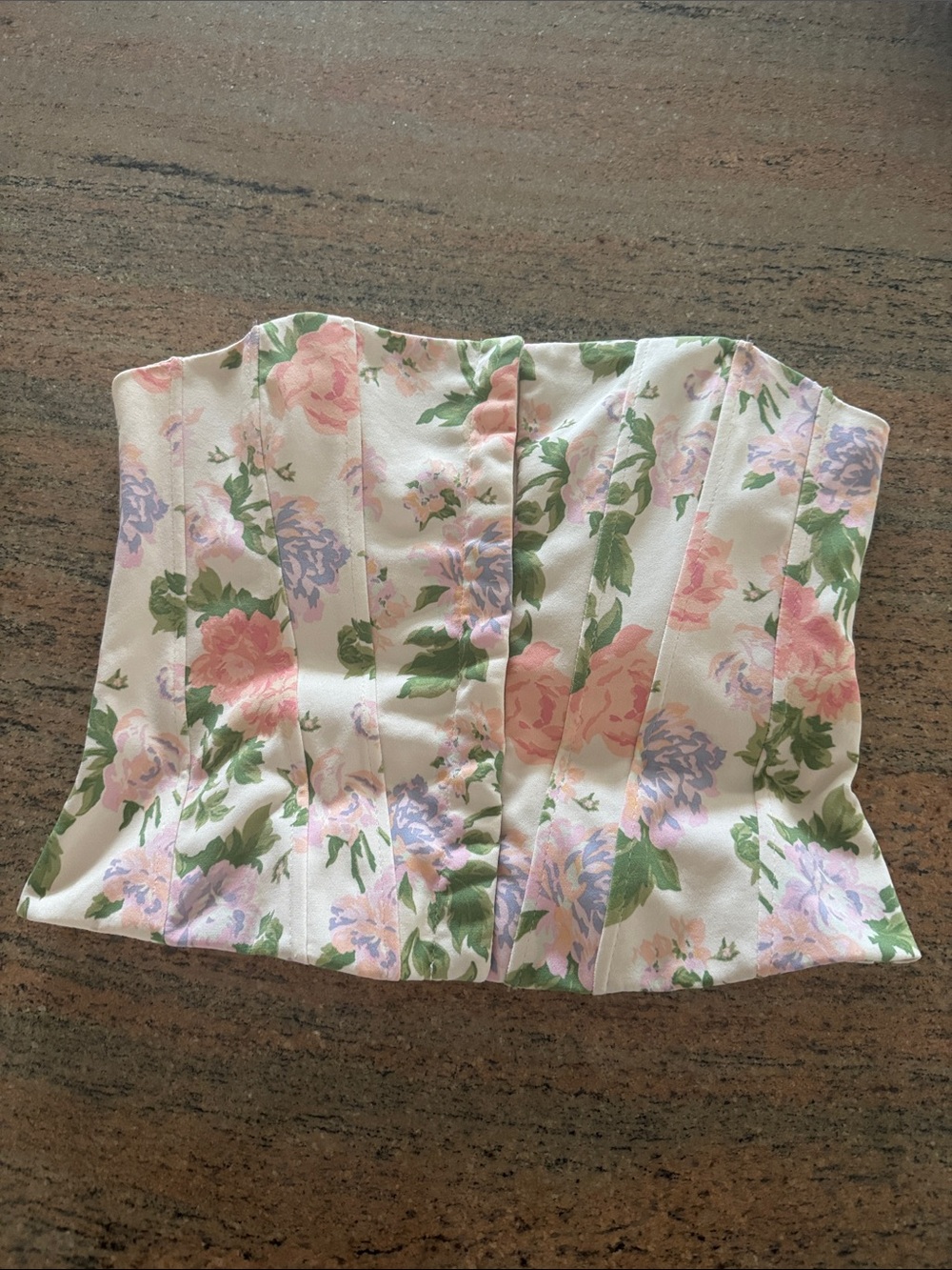 SZ SM | Women’s Zara Floral Bustier Corset Top in Pastel Pink & Green